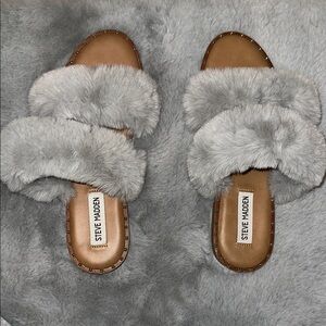 Steve Madden Gray and Brown Faux Fur Slippers-Never Worn